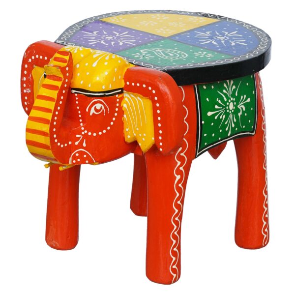 Handcrafted and Emboss Painted Colorful Wooden Elephant Shape Stool Table Clourfull