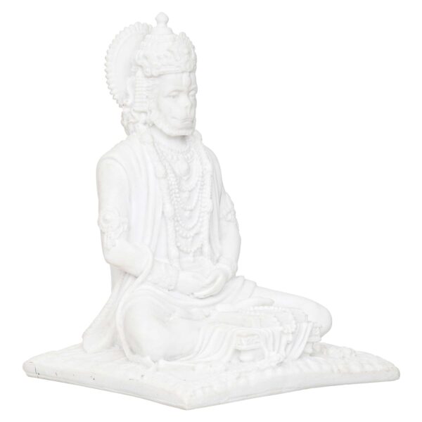 White Marble Lord Hanuman Sitting Statue with gada & Reading Book Decorative Showpiece - Image 4