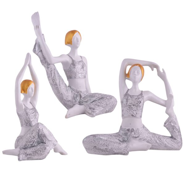 Suitable for home decor Yoga Posture Lady Statue Idol for Home Yoga Statue three pair admirable piece of gift (silver) - Image 2