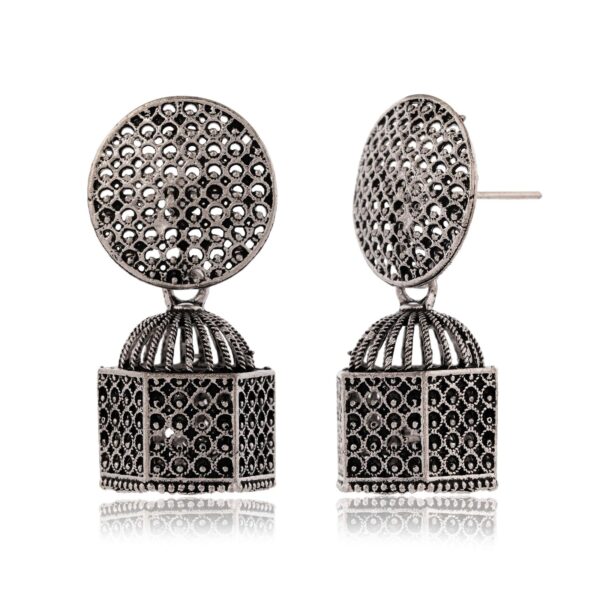 Earrings for Women Traditional Silver AZ838-OXidised Jhumka Set | German Silver Chand Baliyan & Jhumkas Earrings | Birthday & Anniversary Gift -AZ838-OX-ER33 - Image 3