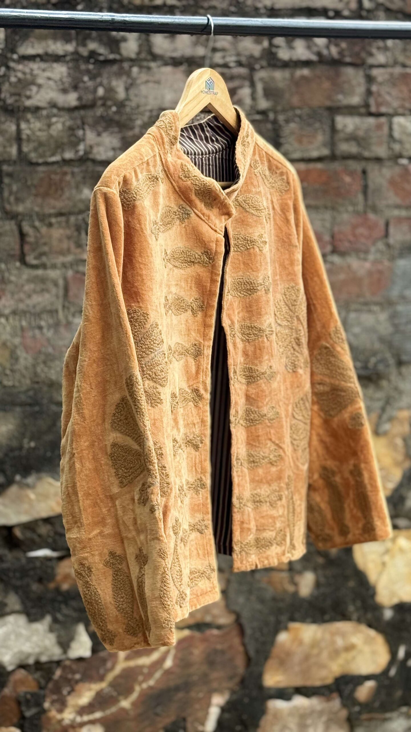 Womens Gold Velvet Embroidered Jacket with Floral Design - Image 5