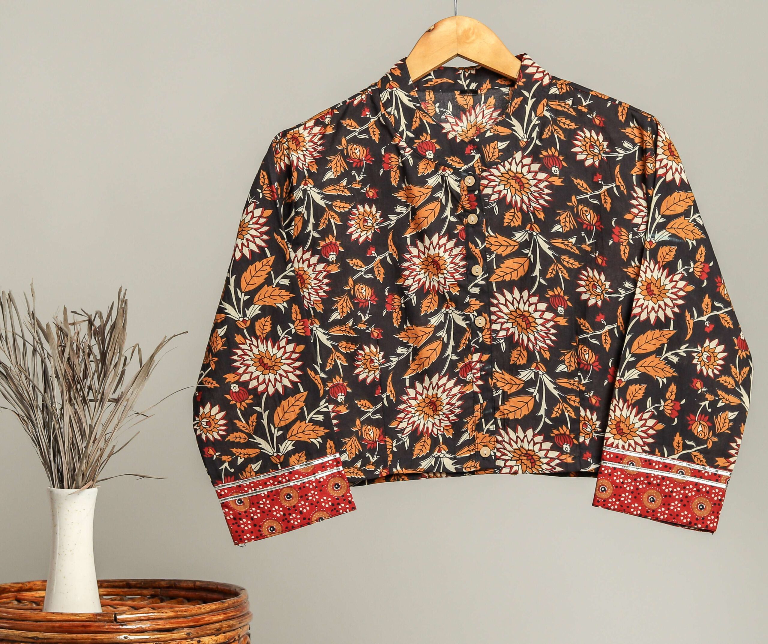 Handmade Block Print Cotton for Women ? Ethnic Floral Printed Top with Long Sleeves