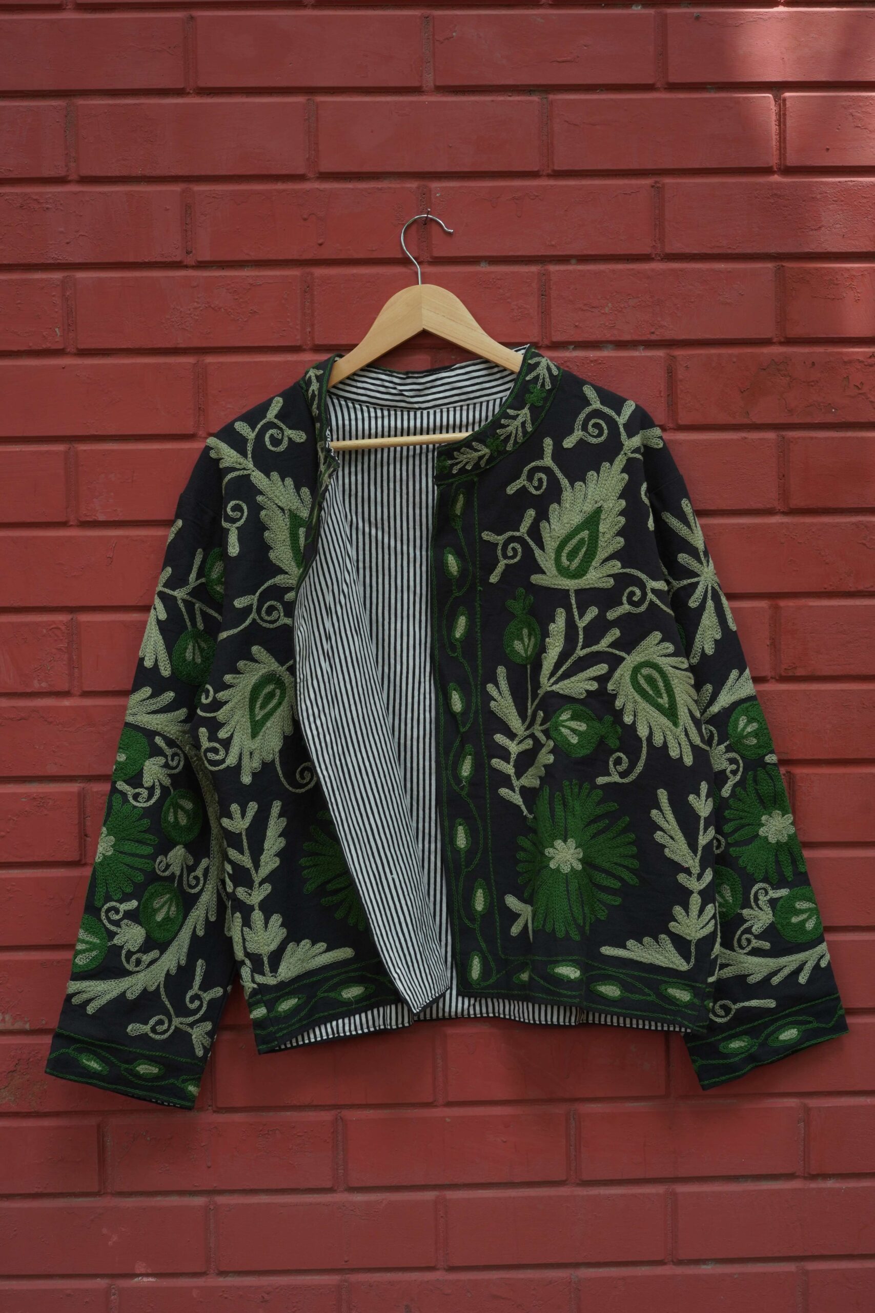 Womens Black Velvet Embroidered Jacket with Floral Design - Image 2